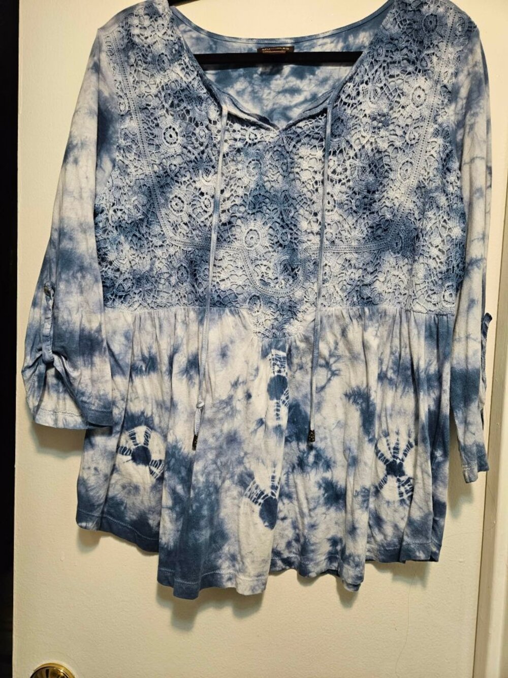 Multiples Peasant Tie-Dyed Top Sz L 100% Cotton